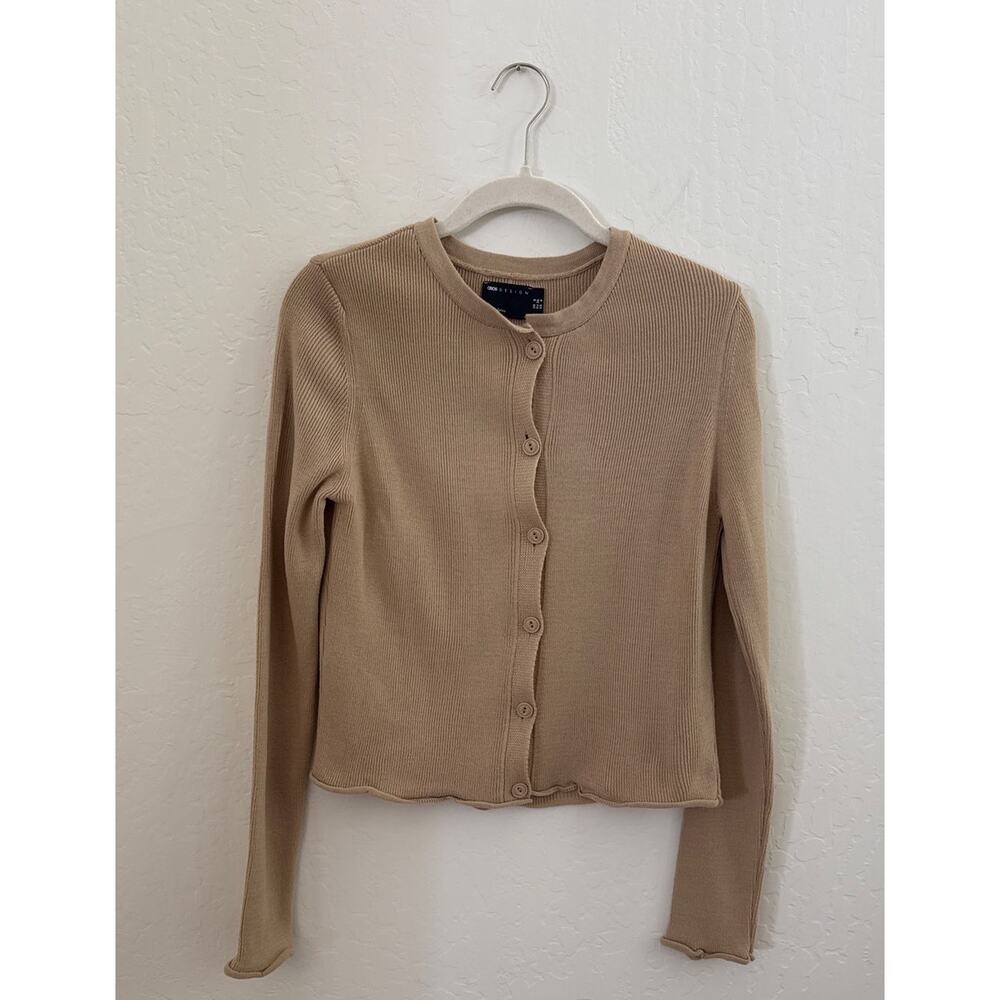 ASOS Design Neutral Ribbed Button Front Cardigan – Size Small (US 4)